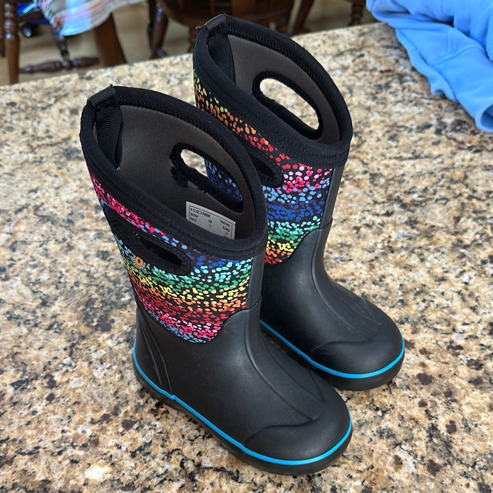 Bogs Black and Rainbow Kids Rain Boots